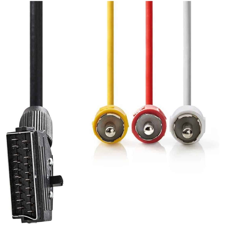cablu scart tata la 2x rca tata, 2m, negru, nedis