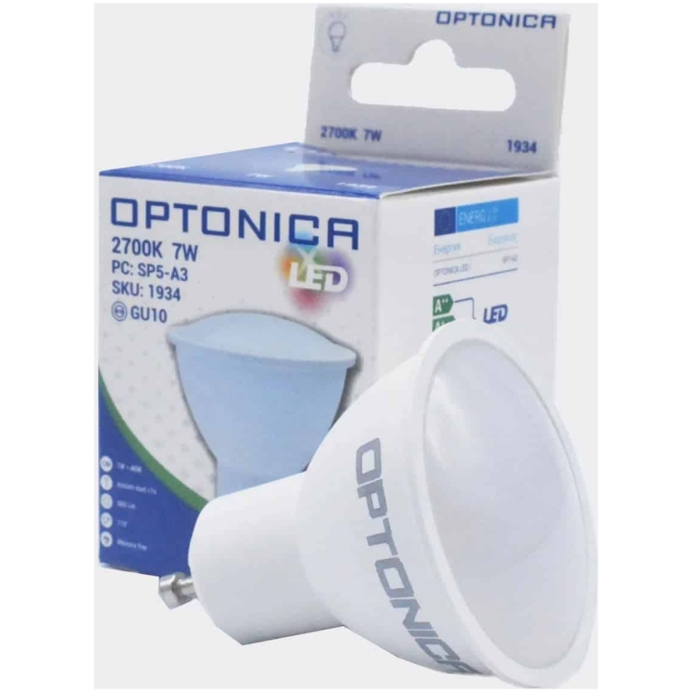 bec gu10 led 7w, 560 lm, lumina calda (2700k), optonica