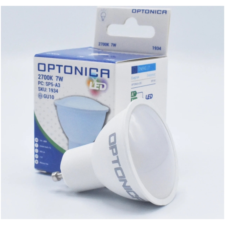 bec gu10 led 7w, 560 lm, lumina calda (2700k), optonica