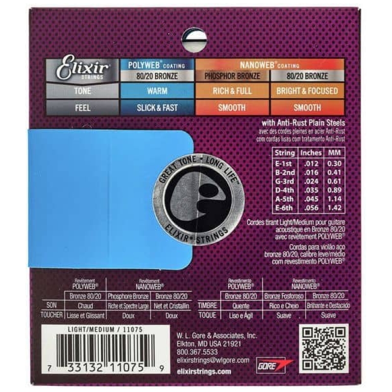 corzi chitara acustica elixir polyweb light medium