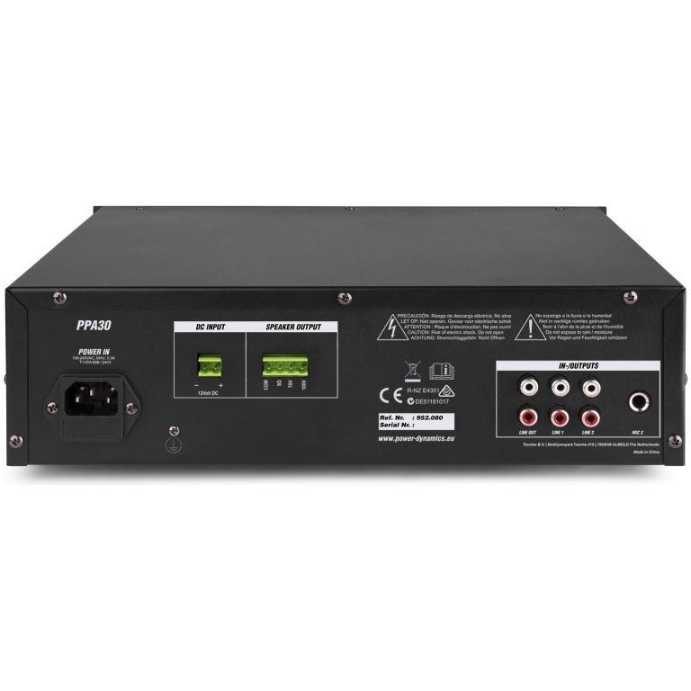 amplificator sonorizare 100v power dynamics ppa30, usb, sd, bluetoth