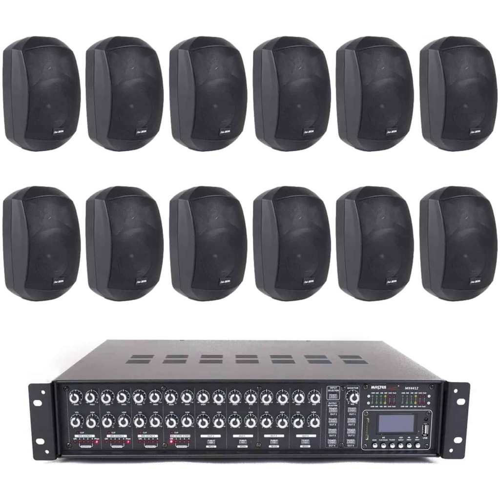 sistem sonorizare piscina 12 boxe master audio xb640b, 480w, bluetooth, usb
