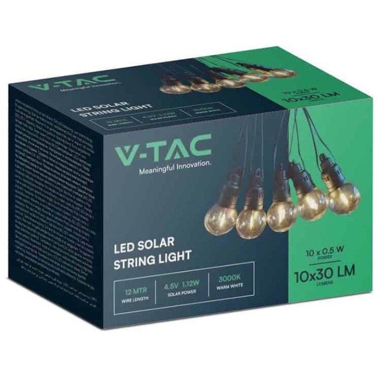 ghirlanda solara led 10 becuri 0.5w, 12m, 3000k