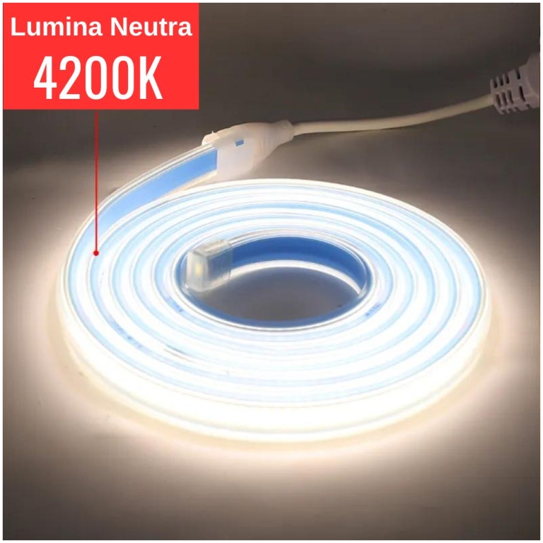 banda led cob 220v alb natural, 120w 12000lm, 4000k, 10m, alimentator inclus
