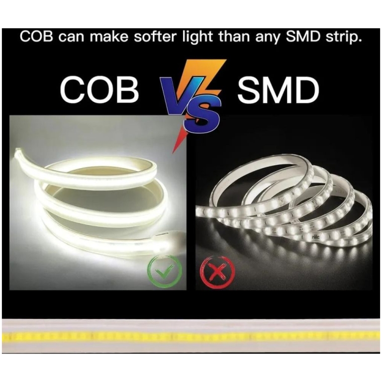 banda led cob 220v alb rece, 120w 12000lm, 6500k, 10m, alimentator inclus