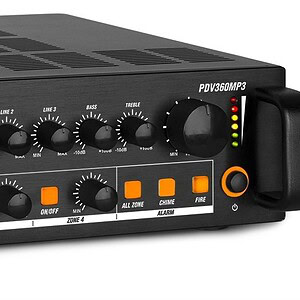 power dynamics pdv360mp3, amplificator 100v cu 4 zone 360w, bluetooth, usb, sd, fm