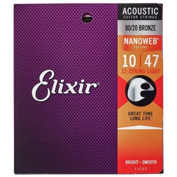 set 12 corzi chitara acustica elixir nanoweb light 12