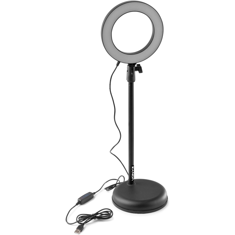 stativ birou cu inel led, suporti telefoane si microfon vonyx rl20