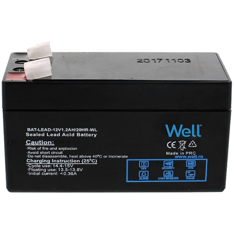 Acumulator 12V 1.2AH WELL, plumb acid, terminal T1