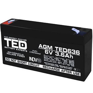 Acumulator 6V 3.6Ah VRLA, Plumb-Acid, terminale F1, T1
