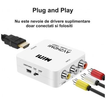 Convertor AV la HDMI HDV-554, 3RCA - HDMI 1080P