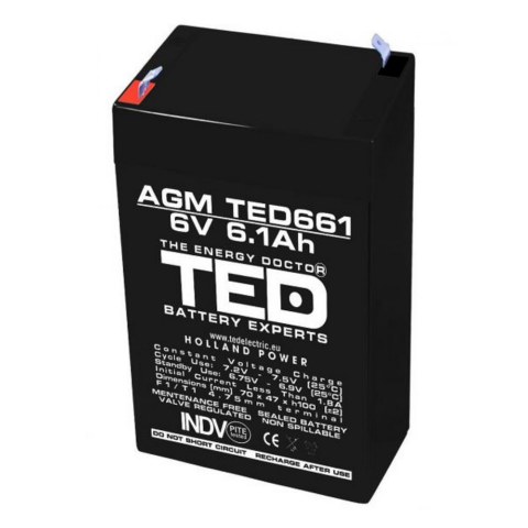 Acumulator 6V 6.1Ah TED, Agm Vrla, terminale T1