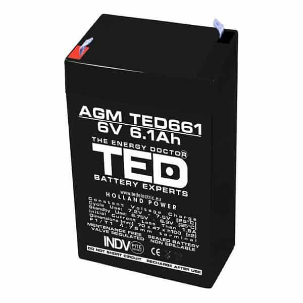 Acumulator 6V 6.1Ah TED, Agm Vrla, terminale T1