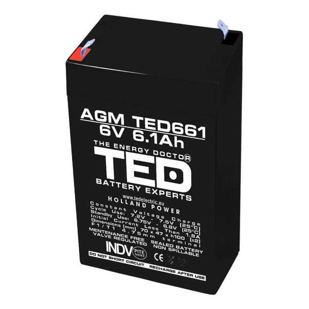 Acumulator 6V 6.1Ah TED, Agm Vrla, terminale T1