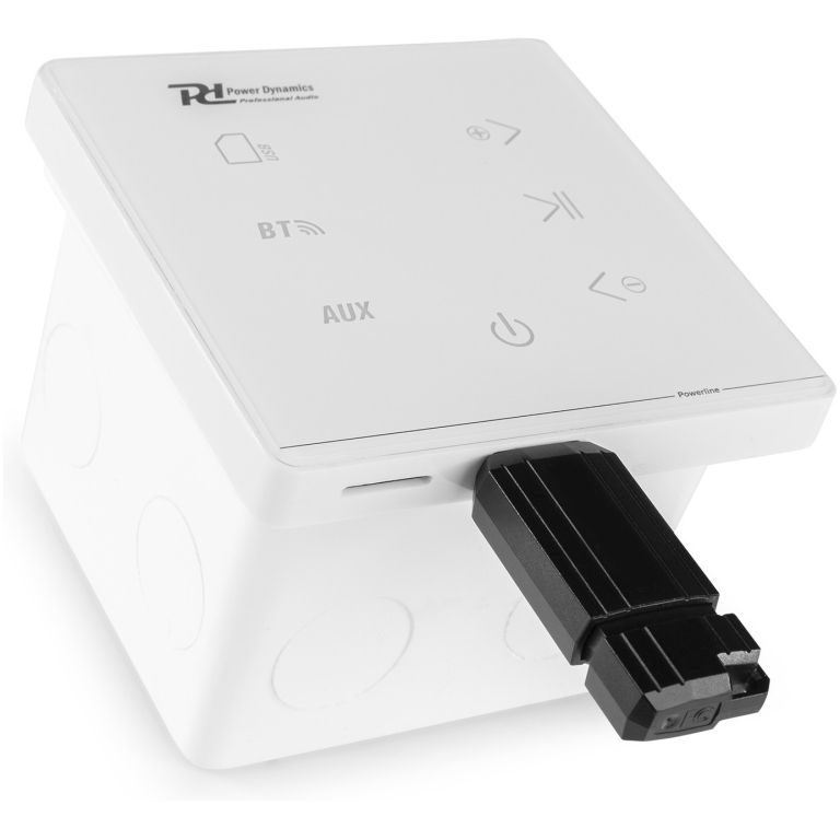 Buton pentru controlul audio și scară de conectivitate Bluetooth, AUX și USB, proiectat pentru sisteme audio profesionale de înaltă performanță.
