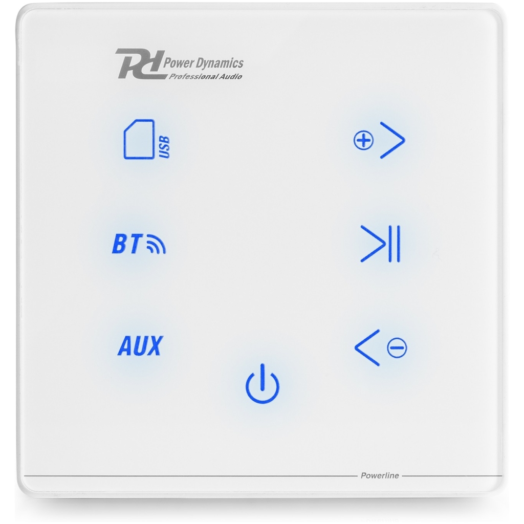 Buton de control pentru sistem audio eldarom, cu funcții Bluetooth, USB, AUX și control al volumului și play/pause, design modern și ergonomic pentru utilizare facilă.