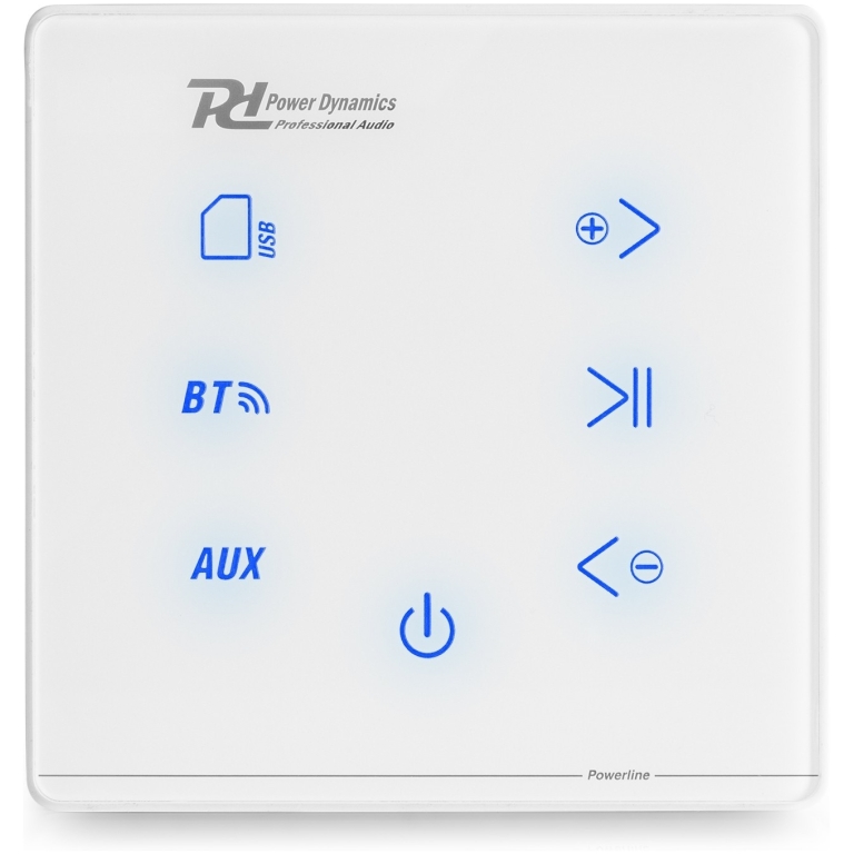 Buton de control pentru sistem audio eldarom, cu funcții Bluetooth, USB, AUX și control al volumului și play/pause, design modern și ergonomic pentru utilizare facilă.