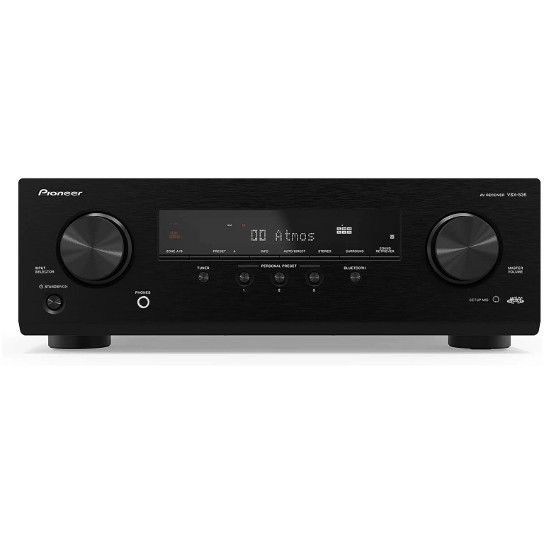 Amplificator audio Pioneer VSX-535 black pentru Dolby Atmos, cu control intuitiv și Bluetooth, ideal pentru sistem audio home theater, echipament de înaltă calitate pentru experiență sonoră superioară.