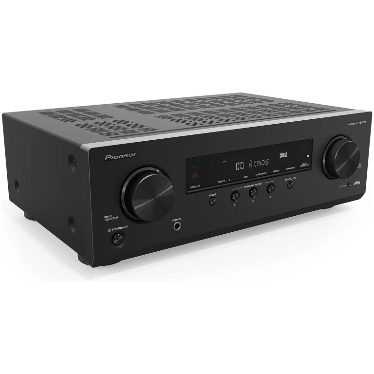 Equipament audio Pioneer cu display digital și butoane de control, ideal pentru sistem de sunet acasă sau în studio, compatibil Bluetooth și cu multiple funcții de ajustare a sunetului.