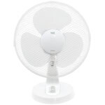 Ventilator de birou alb cu design modern, ideal pentru răcirea aerului în spații interioare, eficient și silențios, produs de Eldarom.