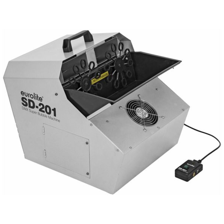 Mașină de bule pentru evenimente și DJ, model EuroLite SD-201, echipament profesional, ideal pentru spectacole și petreceri, cu sistem de control și funcționare fiabilă.