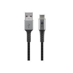 Cablu USB-A USB-C 1m Goobay gri argintiu textil