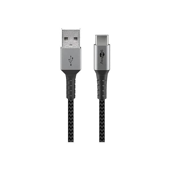 Cablu USB 2.0 A tata - USB-C, 1m, gri/argintiu, Goobay