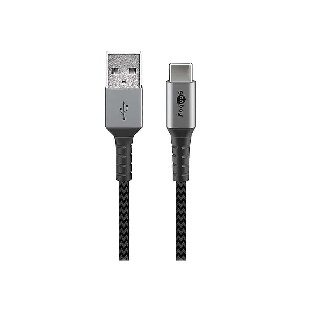 Cablu USB-A USB-C 2m Goobay gri argintiu textil