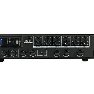 Adaptor audio amplificator mixer profesional Eldarom, model IPA-480 pentru evenimente și sistem de sonorizare, cu multiple canale și control precis al sunetului.