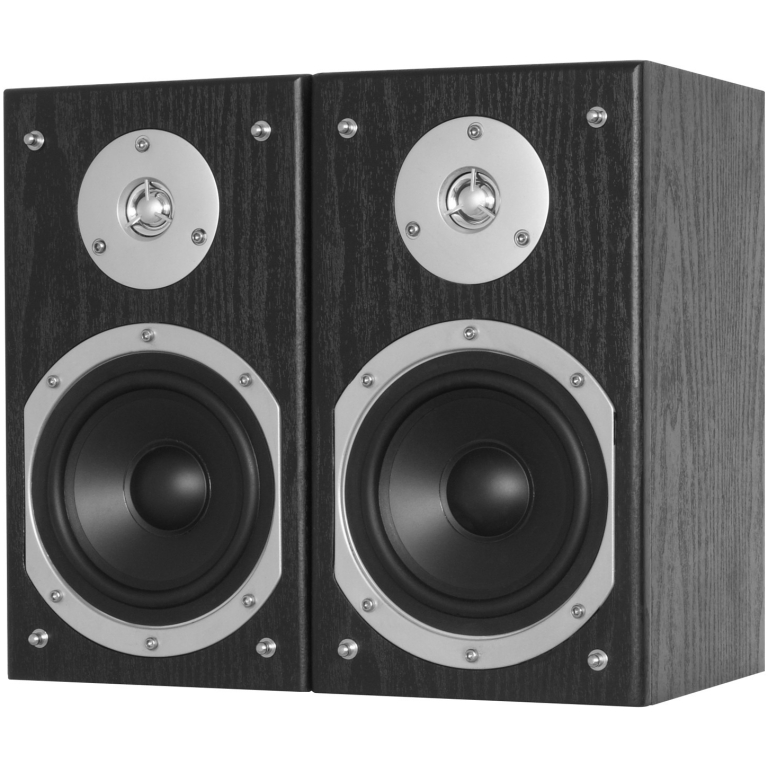 Difuzor audio profesionist stereo, sistem de sunet de înaltă calitate pentru spectacole, evenimente și studio, din lemn negru cu elemente metalice, echipament audio de performanță Eldarom.