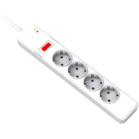 Prelungitor electric cu 4 prize și protecție, ideal pentru uz casnic și birou. Design sigur și fiabil, cu întrerupător de siguranță și indicator LED.