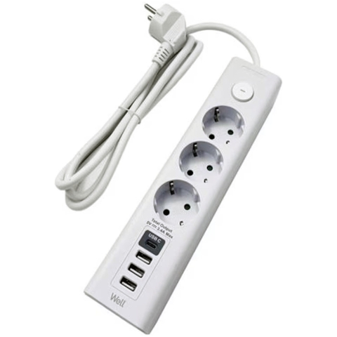Priza multi-socket cu port USB, sursa de alimentare pentru electronice și dispozitive digitale, ideală pentru birou, casă și spații de lucru moderne.