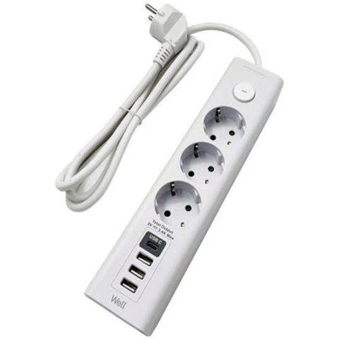 Priza multi-socket cu port USB, sursa de alimentare pentru electronice și dispozitive digitale, ideală pentru birou, casă și spații de lucru moderne.