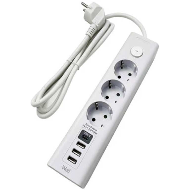 Priza multi-socket cu port USB, sursa de alimentare pentru electronice și dispozitive digitale, ideală pentru birou, casă și spații de lucru moderne.