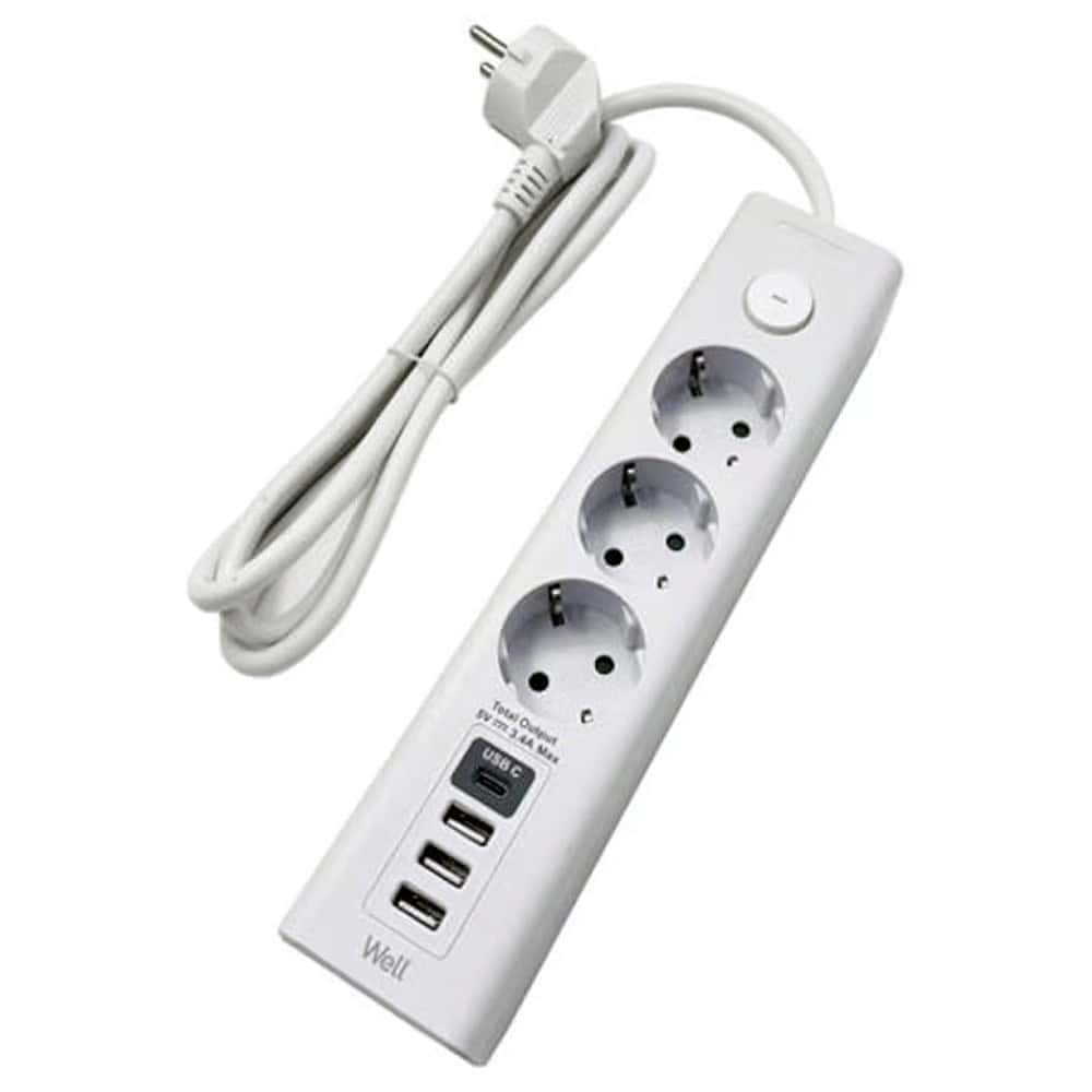 Priza multi-socket cu port USB, sursa de alimentare pentru electronice și dispozitive digitale, ideală pentru birou, casă și spații de lucru moderne.
