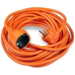 Prelungitor electric portocaliu cu priză și cablu lung pentru utilizare în interior și exterior, ideal pentru echipamente electrice și bricolaj.