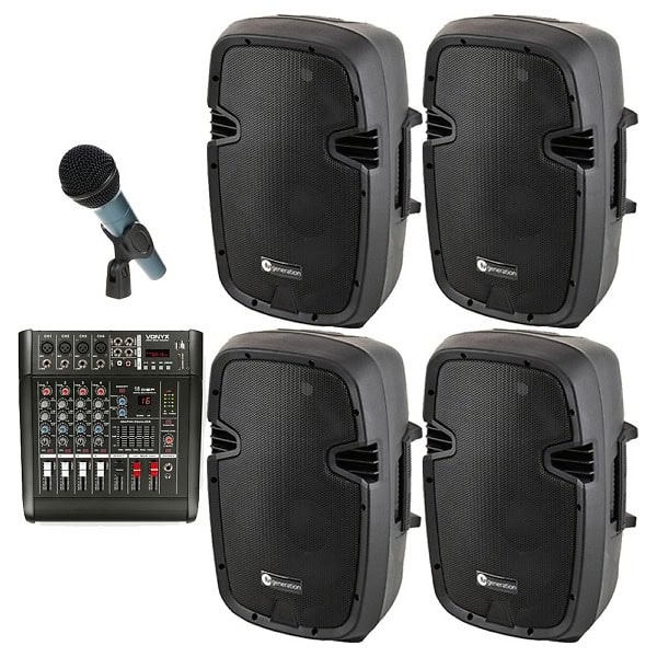 Sistem audio cu mixer amplificat, 4 boxe, Bluetooth, USB, 2x175W