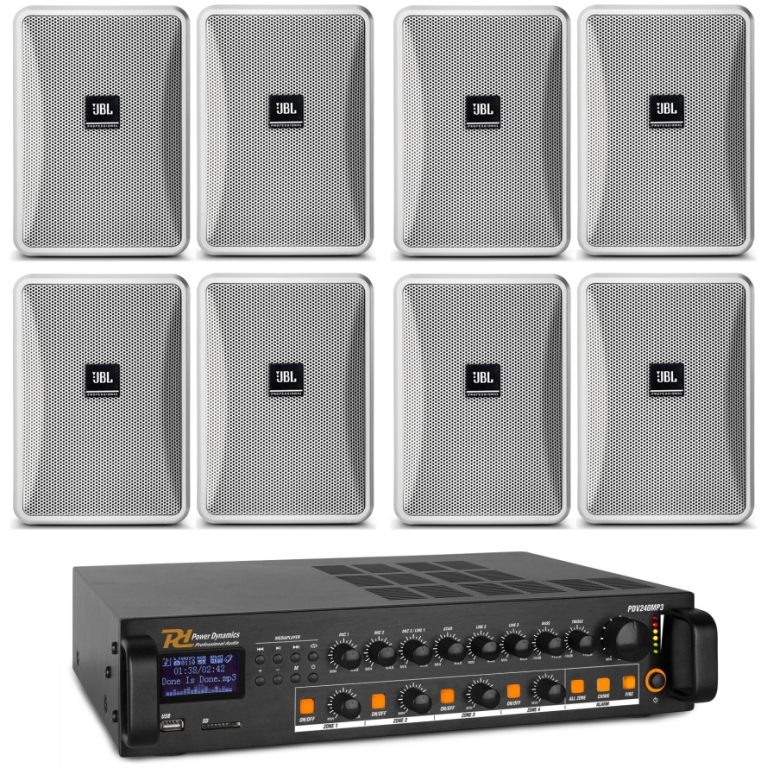 Sistem boxe perete JBL Control 23-1 alb, Bluetooth, USB, FM