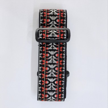 Curea chitara motiv national alb-rosu