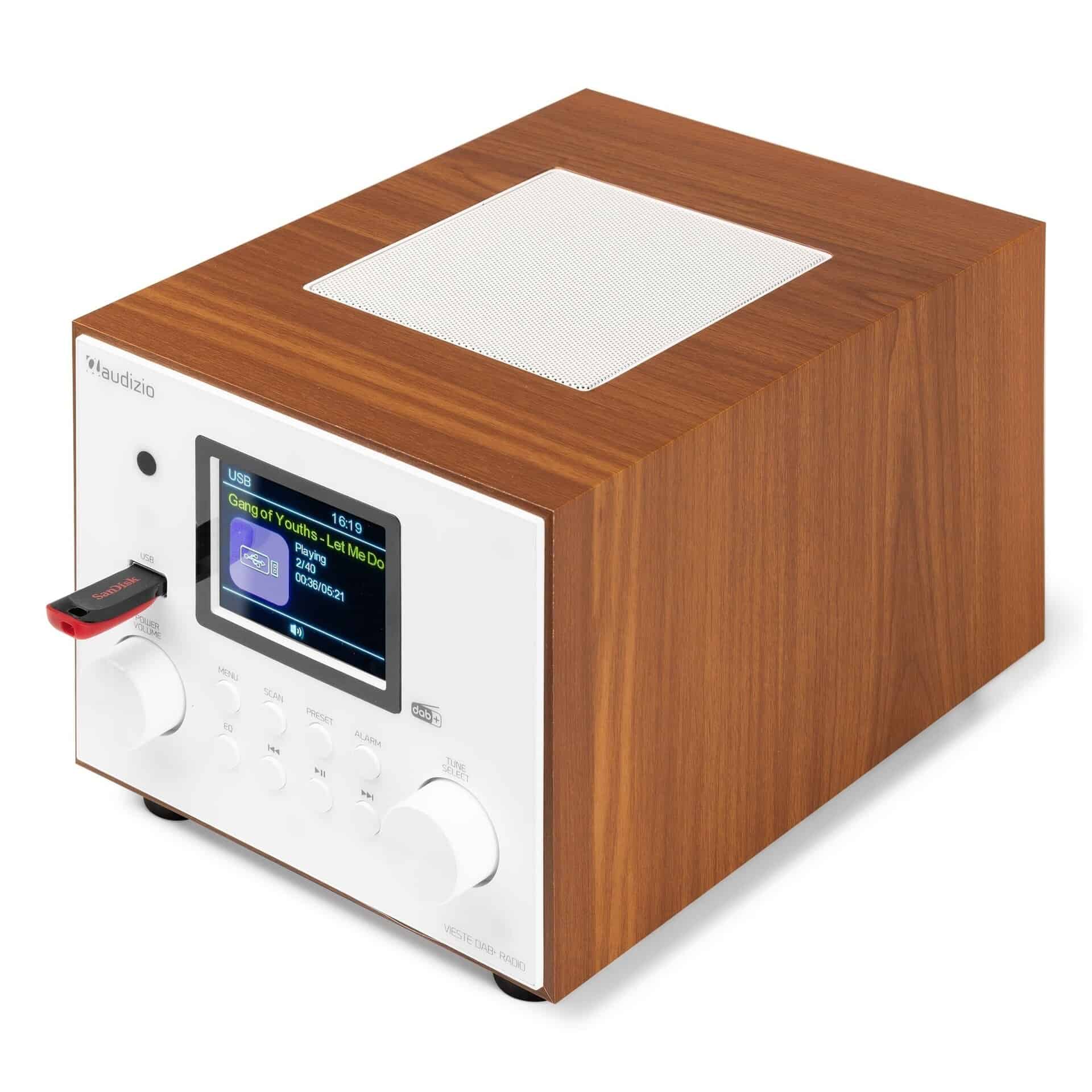 Radio FM cu subwoofer Audizio VIESTE, 60W, Bluetooth, USB, FM-DAB+, vedere fata lateral