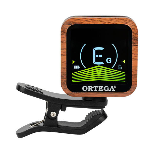 Acordor Ortega OETRC USB-C, finisaj lemn-negru, tuner clip-on profesional pentru chitară și bass