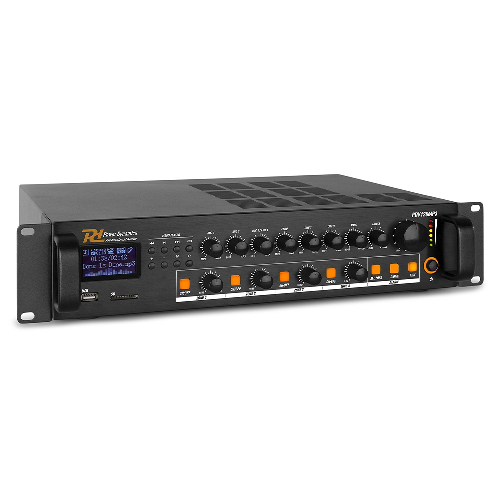 Amplificator Public Address Power Dynamics PDV120MP3, 4 zone, 120W, Bluetooth