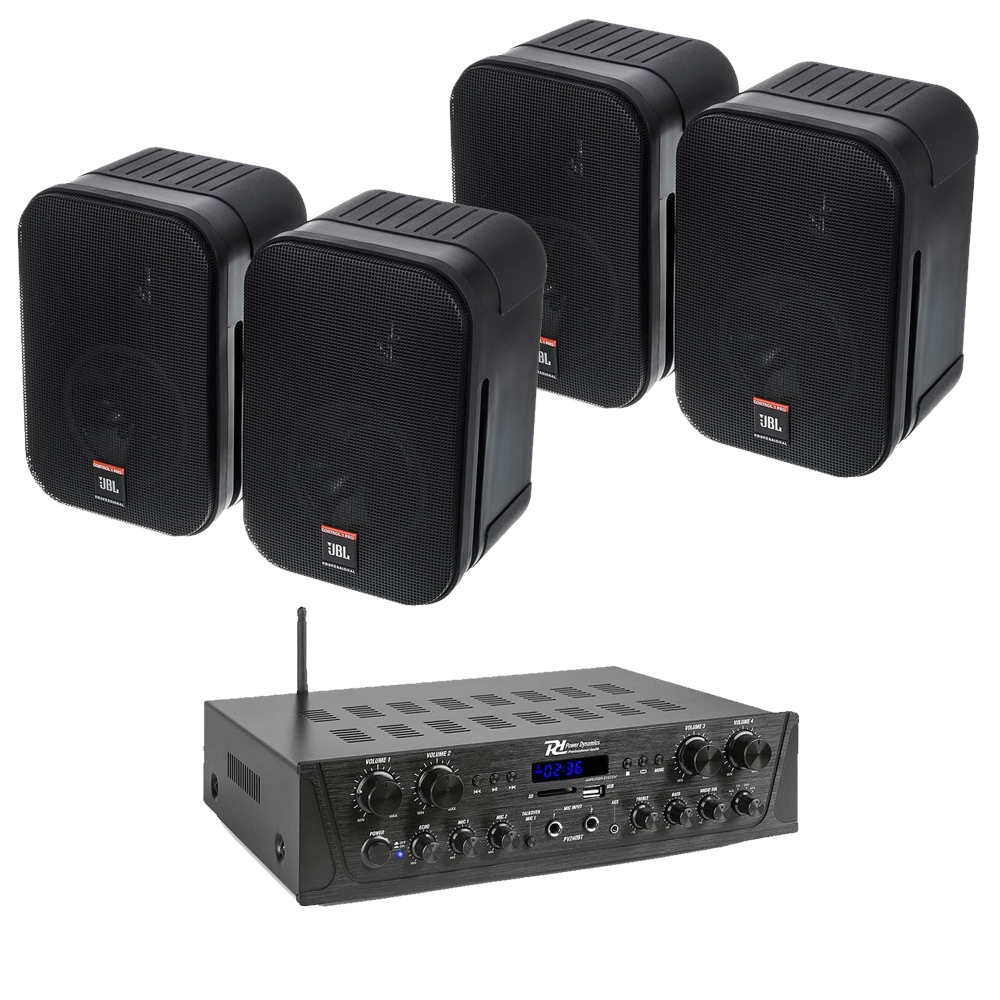Sistem 4 boxe JBL Control 1 Pro + amplificator Bluetooth, FM, USB